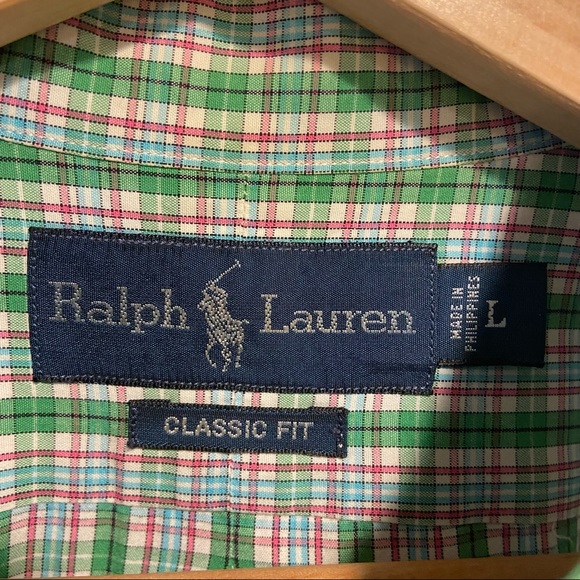 Ralph Lauren Men’s Classic Fit Long Sleeve Button Down Green Plaid Shirt L - XL - Picture 4 of 7